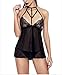 Produktbild Swallowuk Damen Nachtkleid Sexy Babydoll Dessous Set Nachtwäsche Erotik Lingerie Rock V-Ausschnitt Kleid Spitze Unterwäsche (M, Schwarz)