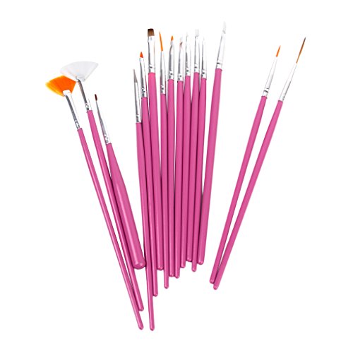1 X 15 x Nagel Kunst Malerei Pen / Pinsel Set – Pink - 5