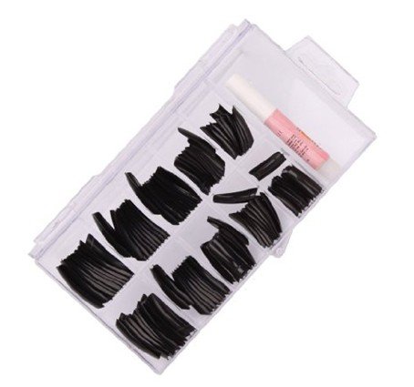 SODIAL(TM) 100 Pcs Acrylic French Style Artificial Half False Nails Nail Art Tips + Box + Glue
