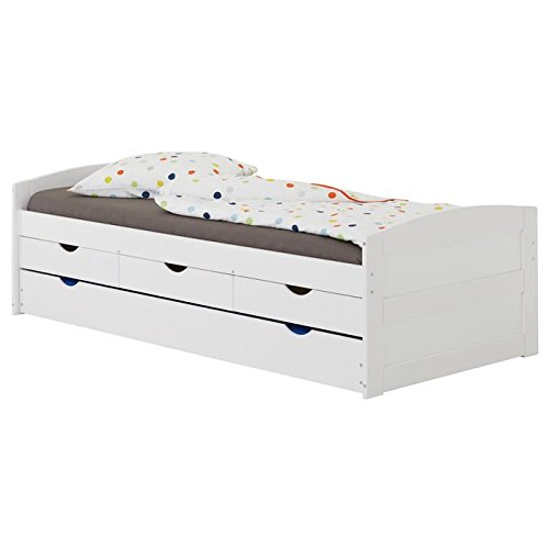 IDIMEX Lit gigogne Jessy lit Enfant Fonctionnel avec tiroir-lit et rangements 3 tiroirs, Couchage 90 x 200 cm 1 Place/1 Personne, en pin Massif lasuré Blanc