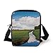 Produktbild ZKHTO Lake House Decor,Reflective Calm River Landscape Meadow Grass Clouds Wildflowers Trees Shrubs,Green Blue White Print Kids Crossbody Messenger Bag Purse