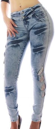 FARINA 1279 Women jeans, Push up / butt lift, denim jeans pants,Colombian elastic Jeans Trousers, light blue with size XS-XXXL (M10--EU38/40)