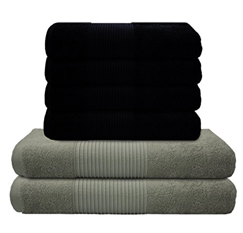 Liness Stripes 6 tlg Handtücher Set grau hellgrau 4 Handtücher 50x100 cm 2 Duschtücher Badetücher 70x140 cm Handtuch Badetuch Duschtuch 100% Baumwolle Duschhandtuch Set grau anthrazit hellgrau