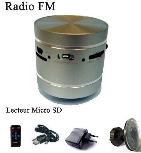 examen Haut Parleur Enceinte Vibrante 3+ New Adin vibration speaker 5W MP3 radio FM Telecommande pour Iphone et autres appareils Argent