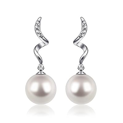 D.Perlla Femmes Boucles d’oreilles en Argent 925 Clous d’oreilles des perles Boucles d’oreilles longues tombantes Perles de culture Saint-Valentin Cadeau parfait …