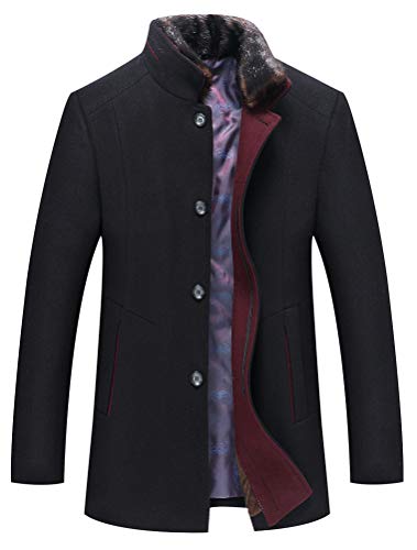 Mallimoda Men's Wool Coats Jackets Winter Business Long Trench Coat Windbreaker