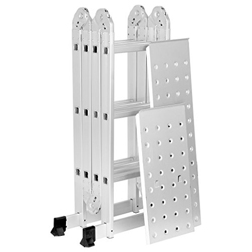 LANGRIA Mehrzweckleitern 12,1FT/3,7M Klappleiter Gelenkleiter mit Sicherheitsverriegelung Scharniere, 2 Gerüstplatten, EN131 Zertifiziert, 4 Falten, 12 Sprossen, 330 Lb / 150kg Kapazität - 2