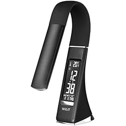 WILIT U2 5W lampe de bureau LED, lampe de chevet avec écran dimmable, lampe de table avec réveil, calendrier, affichage de la température, 3 niveaux de luminosité, contrôle tactile, noir