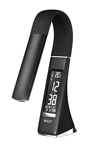 WILIT U2 5W lampe de table d'affaires moderne dimmable en avec réveil, calendrier, affichage de la température et de col de cygne, noir