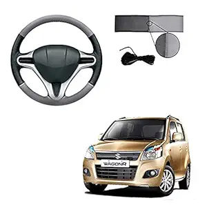 Semaphore (Black and Grey) Car Steering Cover for Maruti Wagon R