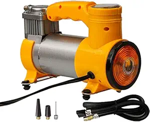 MAMMOTH Portable Car Air Compressor Pump, Multi-Function Dashboard Display Tire Inflator 12V with 3 Additional Adaptors and LED Light and Handle for Car, Bike, Ball, and Other Inflatables (Yellow)