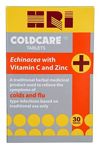 HRI Coldcare. Echinacea, Vitamin C and Zinc Tablets. Immune System Supplements to Relieve the Symptoms and Prevent Cold and Flu. 30 Tablets