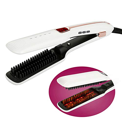 Ionic Hair Straightener Brush Ceramic Heating Adjustable Temperatures Infrared Spray Portable Frizz-Free Hair Care Silky Straight Heated Comb White
