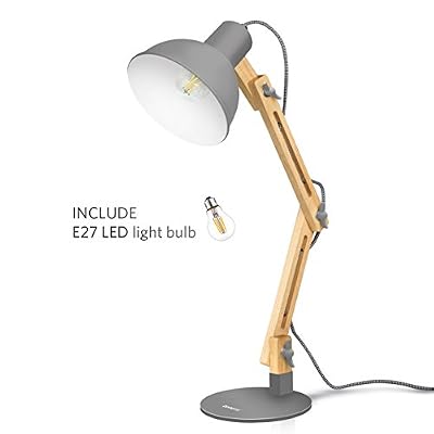 Tomons Décoration Lampe de Table LED Lampe de Bureau Salon Design Original Lampe en Bois Architecte Moderne Réglable Luminaire Industrielle à Pose