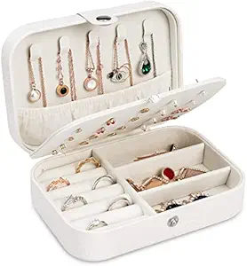 Xyka Travel Jewelry Box, Small Jewelry Organizer Boxes for Women Girls, 2 Layer Travel Jewlery Case, PU Leather Mini Portable Jewerly Storage Display Holder for Earrings, Ring, Necklaces, Bracelets