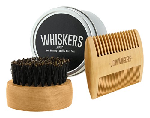 John Whiskers Bartbürste mit reinen Wildschweinborsten und edler Aufbewahrungsbox inkl. antistatischem Duo-Kamm - Bartpflege-Set - perfekt zum Auftragen von Bartwachs und Bartöl