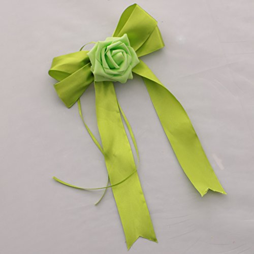 MagiDeal Hochzeit Auto Dekoration Kits 5 Meter Bänder & 6 Große Antennenschleifen – Grün, 25 cm - 5