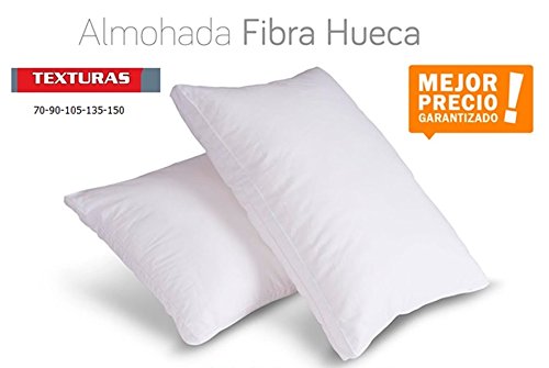 TEXTURAS HOME - Unic Almohada Fibra Hueca ANTIALÉRGICA Blanco Poliéster 100% ECONOMY (Pack-2 ( 90_x_40 cm))