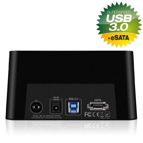 FANTEC MR-U3e Dockingstation (für 6,35 cm (2,5 Zoll) und 8,89 cm (3,5 Zoll) SATA I/II/III Festplatten und SSDs, USB 3.0 SUPERSPEED und eSATA Anschluss, inkl. Backup Software) schwarz - 3