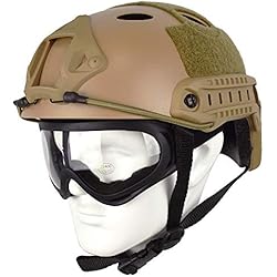 QHIU Tactique Type de Fast PJ Protecteur léger de Casque Combat pour SWAT Airsoft Paintball CS et Lunettes(DE)