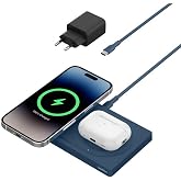Belkin WIZ019VFBL-APL BoostCharge Pro 2‑in‑1 MagSafe 15W Kablosuz Şarj Standı - Mavi