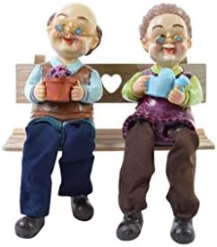Shelf Sitters Grandpa Grandma in the Garden With Wood Bench Collectible Pair