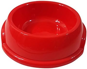 22CM ROUND 900ML CAPACITY RED PLASTIC PET DOG CAT FOOD BOWL RUBBER FEET