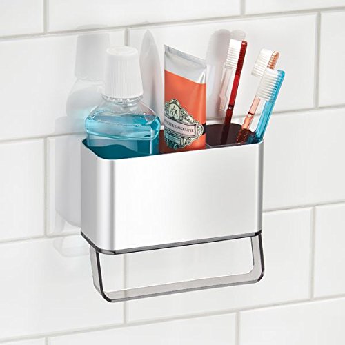 mDesign Duschkorb selbstklebend – praktisches Duschregal – ohne Bohren montieren – Duschablage aus Aluminium für sämtliches Duschzubehör (z.B. Shampooflaschen) – mit Handtuchstange - 3