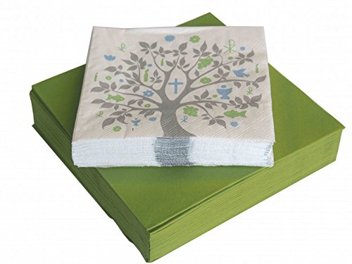 SET: 20+20 Servietten Baum des Lebens Grün Blau Grau Tischdeko Feier Konfirmation Kommunion Taufe - 2
