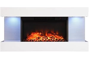 MachenFlame Chimenea eléctrica de Pared de 82 cm (32 Pulgadas) luz Ambiental, Control WiFi Inteligente, 1800 W de Potencia calorífica, Blanco