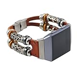 OverDose für Fitbit Ionic Lederarmband, Fashion Retro Style Uhrenarmband Echtes Band Armband Mit Klassische Edelstahlschnalle für Fitbit Ionic(190mm,Braun)