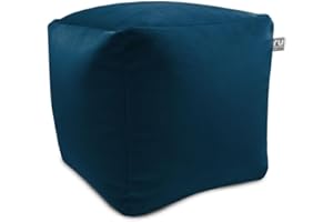 rucomfy Beanbags Velvet Cube Footstool Luxury Bean Bag Pouffe, Home Living Room Furniture Foot Rest. Soft Furnishings Decor for Bedroom or Lounge. Machine Washable - 38 x 38 x 38cm (Peacock Blue)