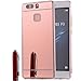 Produktbild Semoss Luxus Bling Gliter Hülle Strass TPU Schutzhülle Spiegel Handytasche für Huawei P9 Lite Metall Bumper Harte Schale Tasche Etui Cover Ultra Slim Thin Hardcase - Rose