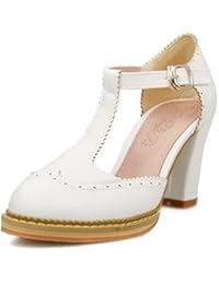 AllhqFashion Mujer PU Tacón Alto Puntera Redonda Puntera Cerrada Sólido Hebilla De Salón