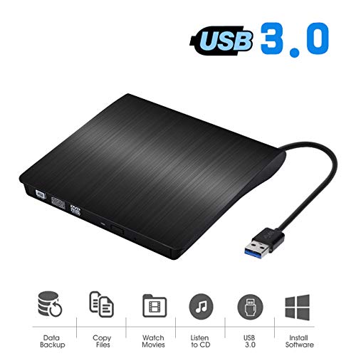 ACETEND - Unidad de CD Externa portátil (USB 3.0, CD DVD +/-RW, DVD/CD, Grabador de Roma de Alta Velocidad, Compatible con Windows/Vista/7)