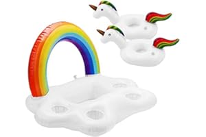 QWEPU Porte Boisson Gonflable, Cloud Rainbow Porte-gobelet Piscine, Bar Flottant Piscine avec 4 Trous de Boissons et 1 Cannelure Rectangulaire Coloré,61x41x40CM, Support de Licorne 40 * 20 * 22CM
