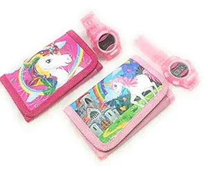 Tera13 Plastic Unicorn Stylish Watch/ with Unicorn Wallet for Girls/Return Gifts for Party Multicolor Pack of 2