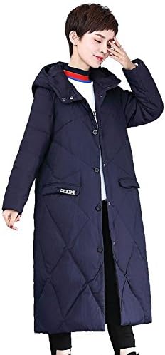 Women Down Jacket Hooded Long Sleeve Button Warm Puffer Coats Thicker Parkas . Blue . M