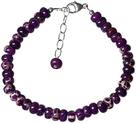 6mm Purple Impression Jasper (Dyed) Rondelles 925 Sterling Silver 6.75 Inch Long Bracelet