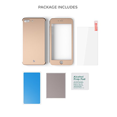 Funda iPhone 7 Plus 360 Grados Completa - Carcasa Integral y Cristal de Vidrio Templado para Movil Apple iPhone 7 Plus - Fundas Delantera y Trasera - iPhone 7 Plus Case Cover  Oro 