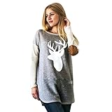 Amlaiworld Damen Langarm Reh gedruckt lässige Bluse Shirt (S, Grey)
