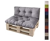 sunnypillow Palettenkissen Auflage Set für Europaletten Indoor und Outdoor Palettenpolster Palettensofa Kissen mit schöner Steppung viele Größen Set:Sitzkissen 120x80 + Rückenkissen 120x40, Grau