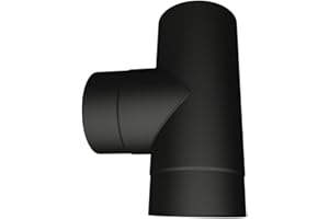 RHINO FLUES - 6 Inch (150mm) T-Piece Matt Black Stove Pipe Without Cap for Multi-Fuel & Wood Burning Stove. Friction Fit - Robust Quality Construction of Heat Resistant enameled Steel.