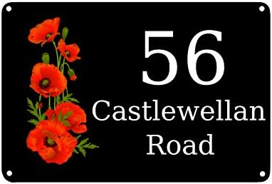 Personalised Aluminium Metal Poppy Red Signs Door Plaque House Number Street (5x7" 4 Screw Holes)