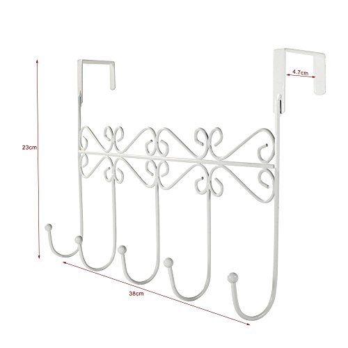 Viemode Über Der Tür Eisen 5 Haken Türhaken für Tasche,Kleidung, Mäntel, Hüte, Roben, Handtücher (Weiß) - 2
