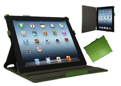 iPad 4 Hülle & iPad 3 Hülle | Smart Cover aufstellbar | Handschlaufe & Stylus-Halterung Luxus Leder für Apple Tablet 9 7 Zoll | Original Adento Marken-Design | Grün