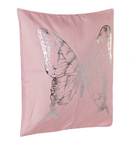 BRANDSSELLER Trendiges Microfaser Kissen Kopfkissen Zierkissen Dekokissen Kuschelkissen mit silber-bedruckter Schmetterling – Rosa – ohne Füllung - 2