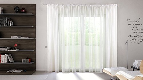 Maßgeschneiderte Voile-Store-Gardine inklusive Blei und Kräuselband (Universalband) mit versteckten Schlaufen, halbtransparente Maßanfertigung von 90 bis 295cm Höhe (145 x 600 cm /HxB)