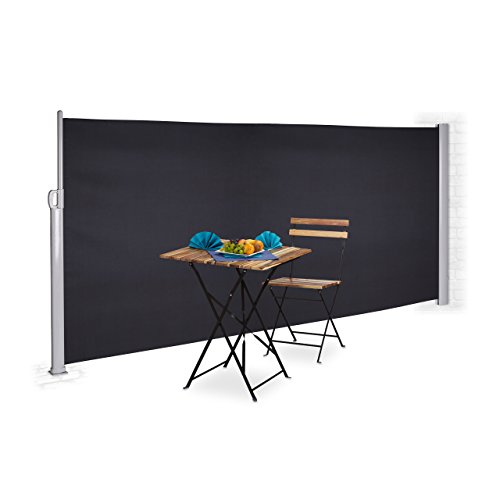 Relaxdays Seitenmarkise ausziehbar, Sichtschutz und Windschutz, Kassettenmarkise zum Stellen, anthrazit, 9.5 x 300 x 160 cm