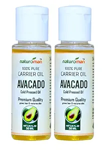 Naturoman 100% Pure Natural Cold Pressed Avocado Moisturizer Carrier Oil for Hair/Face/Skin,(60ml) - (30ml x 2)